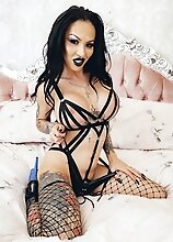 Looking sexy as hell, busty tgirl superstar Mia Maffia can't wait to pull her cock out and make it hard for you! Watch her stroking it until she