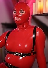Bianka in red hot latex cat suit all kinky and horny and all ready to fuck some dicks dry